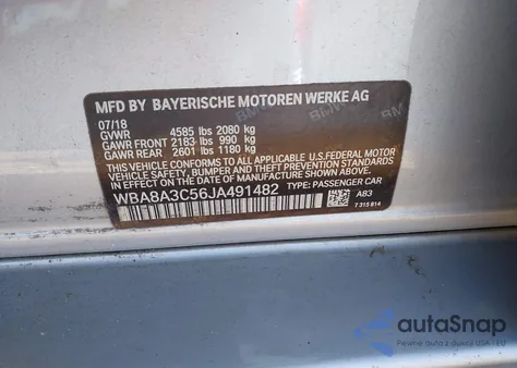 2018 BMW 320I xDrive из США, поврежденный, VIN WBA8A3C56JA491482